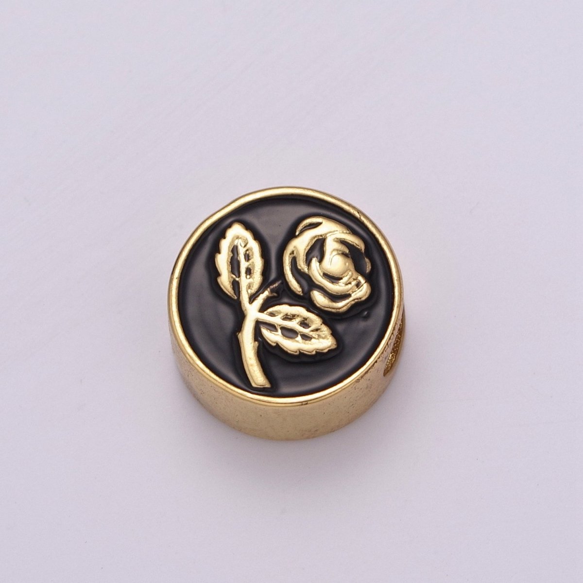 12mm Enamel Round Bead Design Bead Black White Gold Cute Spacer Bead Bracelet Supply Moon, Rose, Wing, Cross, Lotus, Skull, Unicorn, Butterfly, Dragon, Dog paw B-712 to B-749 - DLUXCA