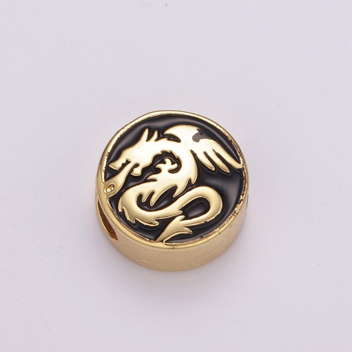 12mm Enamel Round Bead Design Bead Black White Gold Cute Spacer Bead Bracelet Supply Moon, Rose, Wing, Cross, Lotus, Skull, Unicorn, Butterfly, Dragon, Dog paw B-712 to B-749 - DLUXCA