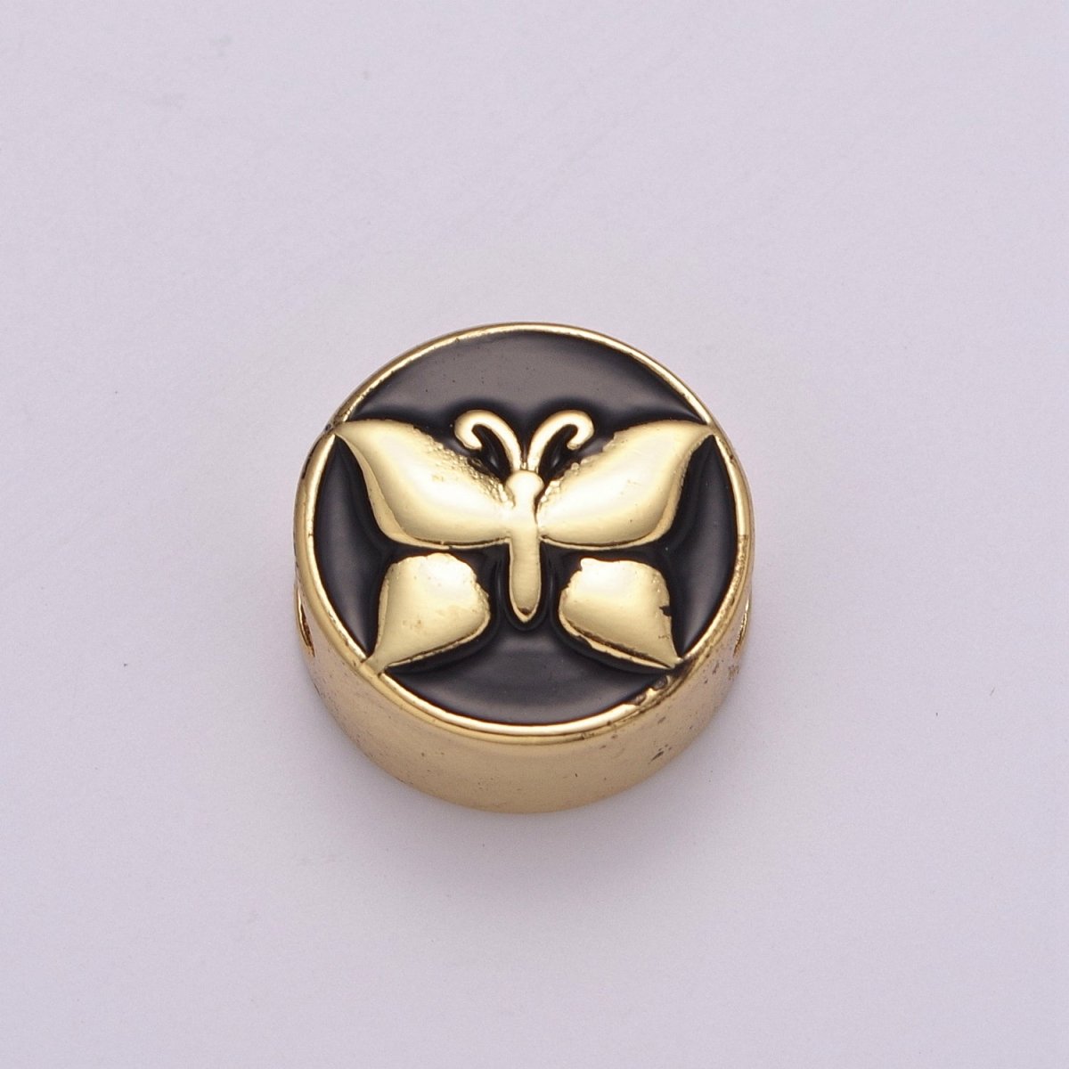 12mm Enamel Round Bead Design Bead Black White Gold Cute Spacer Bead Bracelet Supply Moon, Rose, Wing, Cross, Lotus, Skull, Unicorn, Butterfly, Dragon, Dog paw B-712 to B-749 - DLUXCA