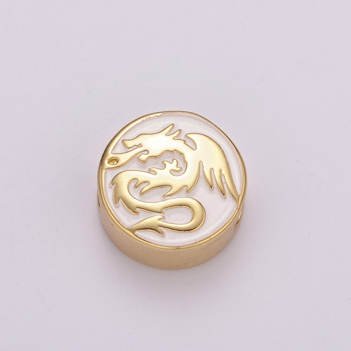 12mm Enamel Round Bead Design Bead Black White Gold Cute Spacer Bead Bracelet Supply Moon, Rose, Wing, Cross, Lotus, Skull, Unicorn, Butterfly, Dragon, Dog paw B-712 to B-749 - DLUXCA