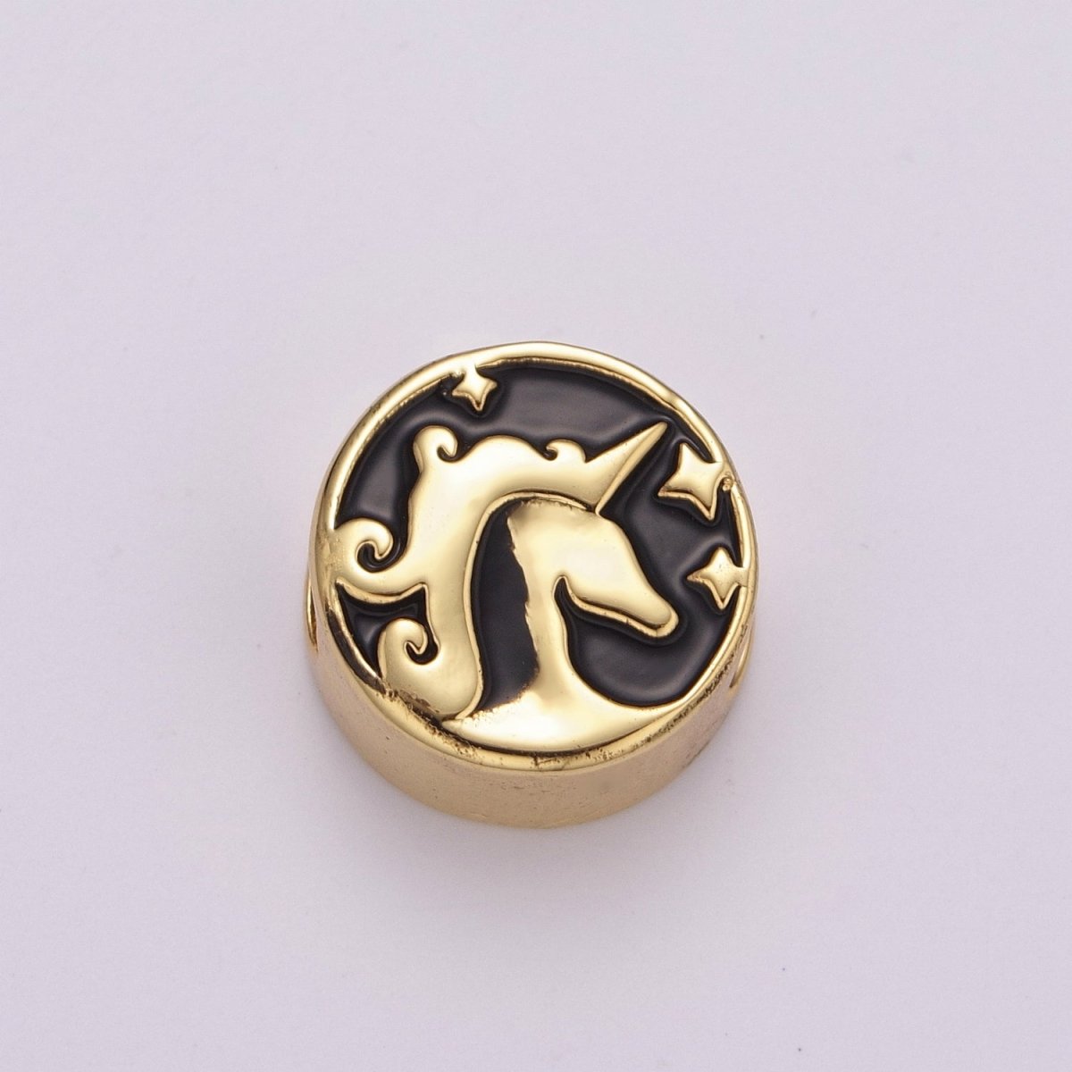 12mm Enamel Round Bead Design Bead Black White Gold Cute Spacer Bead Bracelet Supply Moon, Rose, Wing, Cross, Lotus, Skull, Unicorn, Butterfly, Dragon, Dog paw B-712 to B-749 - DLUXCA