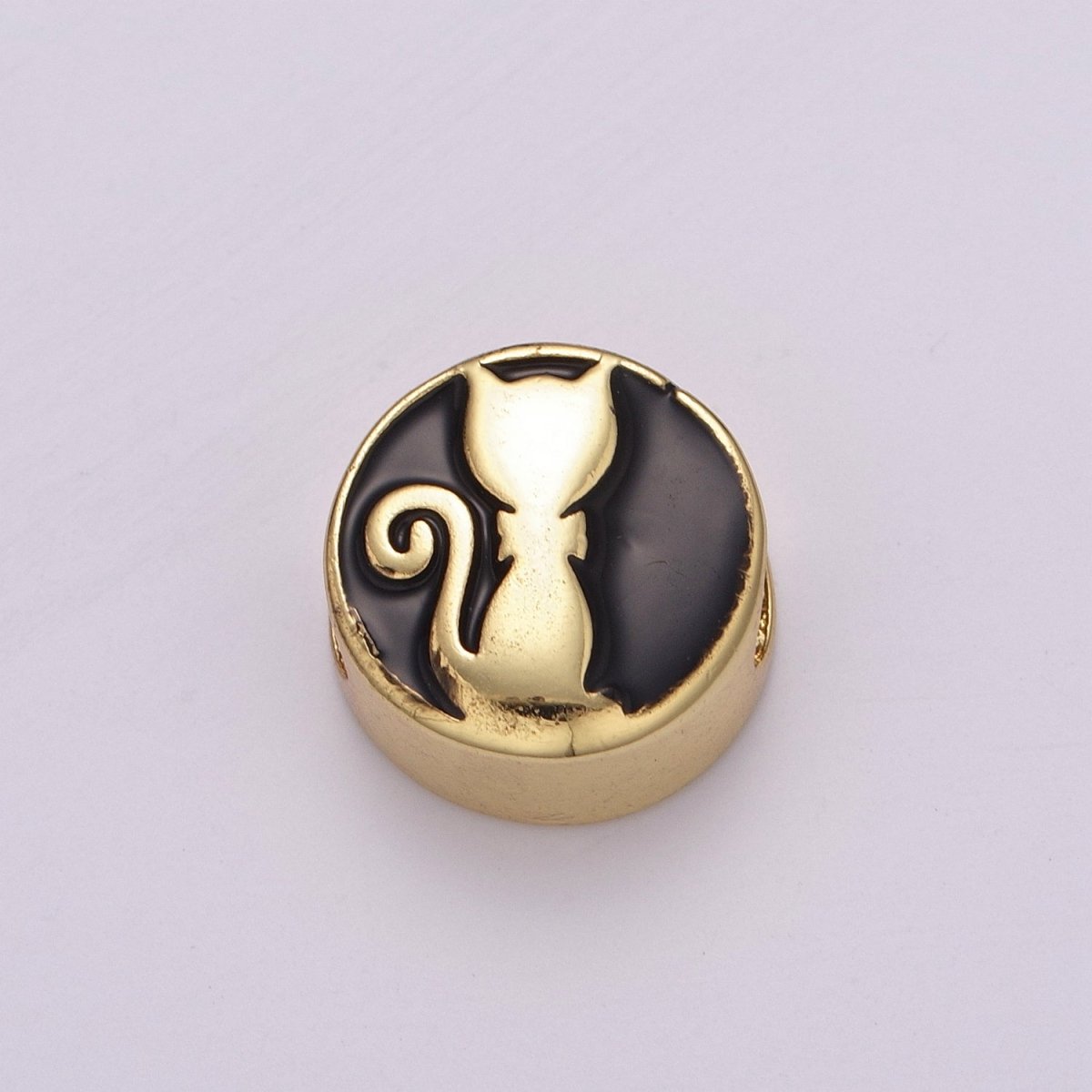 12mm Enamel Round Bead Design Bead Black White Gold Cute Spacer Bead Bracelet Supply Moon, Rose, Wing, Cross, Lotus, Skull, Unicorn, Butterfly, Dragon, Dog paw B-712 to B-749 - DLUXCA