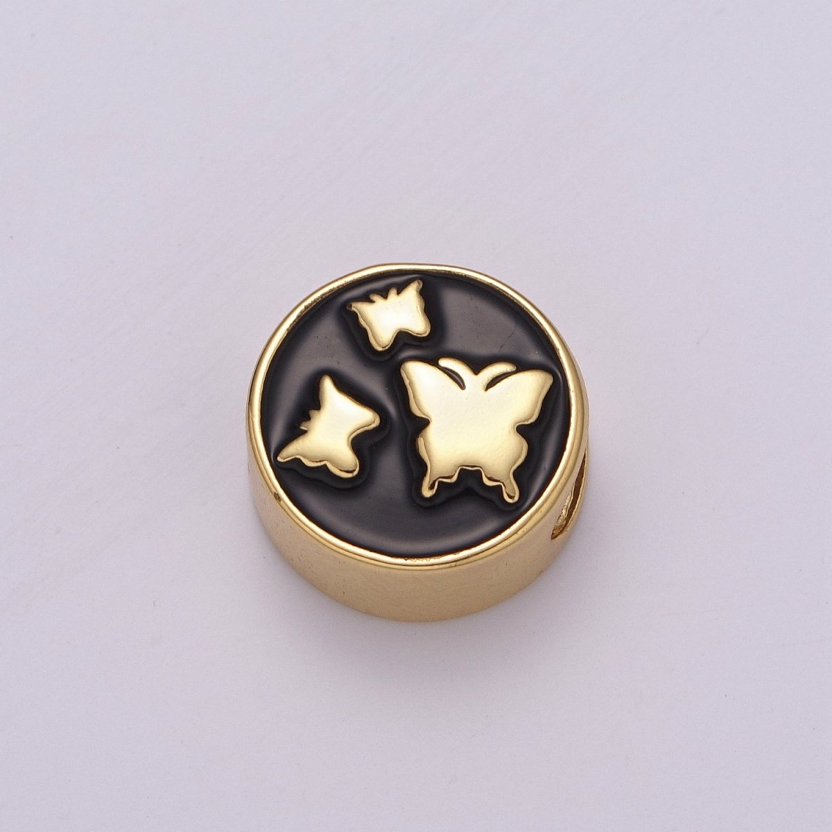 12mm Enamel Round Bead Design Bead Black White Gold Cute Spacer Bead Bracelet Supply Moon, Rose, Wing, Cross, Lotus, Skull, Unicorn, Butterfly, Dragon, Dog paw B-712 to B-749 - DLUXCA