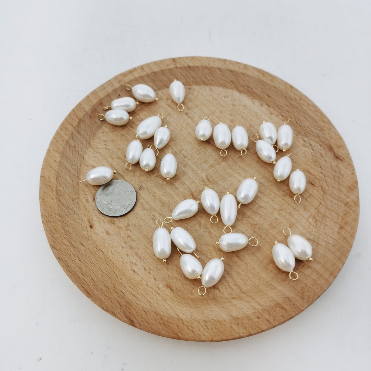 12x8 mm Oval Freshwater Pearl with ring, Fresh Water round pearls supply for Bridal Jewelry Necklace Earring Component P-1793 - DLUXCA