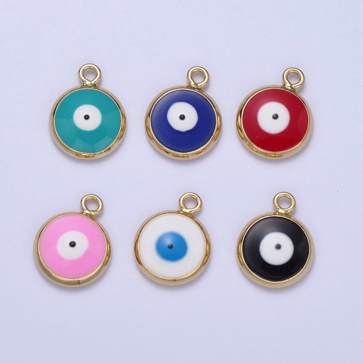 13.2x10mm Gold Enamel Evil Eyes Charm, Mini Round Evil Eye Charm, Pendants for Necklace, Bracelet Earring Anklet Component N-930 - N-935 - DLUXCA
