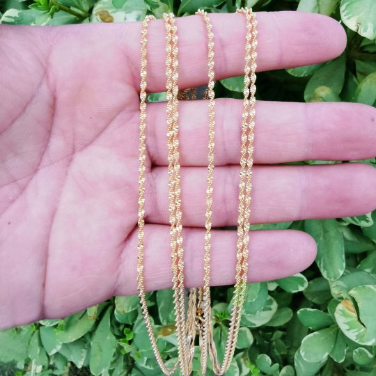 13.7 inch Singapore Finished Chain For Necklace Making, 24K Gold Plated Chain, Dainty 2mm Criss Cross Necklace w/ Spring Ring | CN-833 Clearance Pricing - DLUXCA