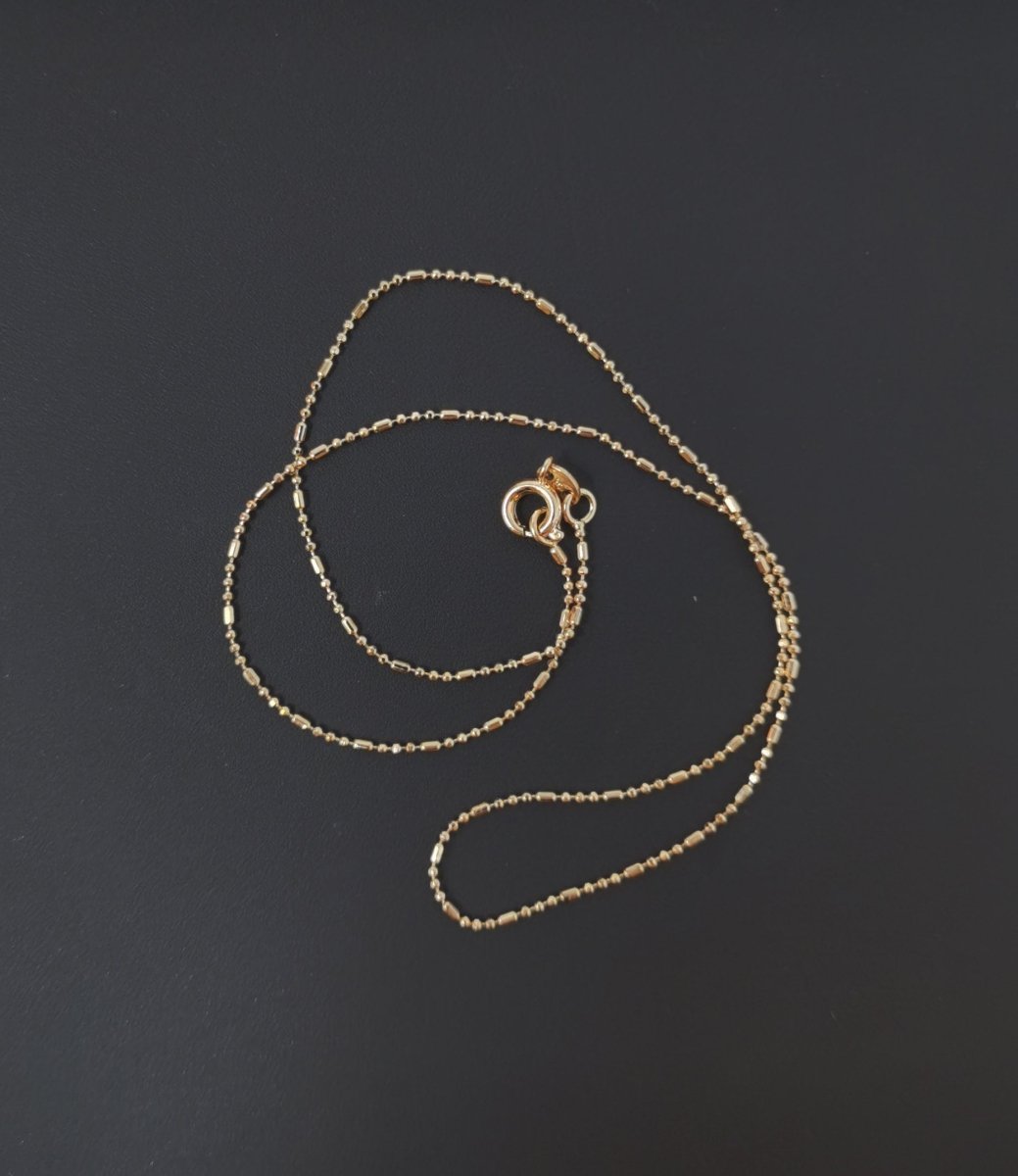 13.7'' Ready to Use 18K Gold Filled Bead Necklace Chain, Layering Beaded Chain, Dainty 1mm Beaded Necklace w/ Spring Ring, or Pendant Charm Chain Necklace | CN-508 Clearance Pricing - DLUXCA