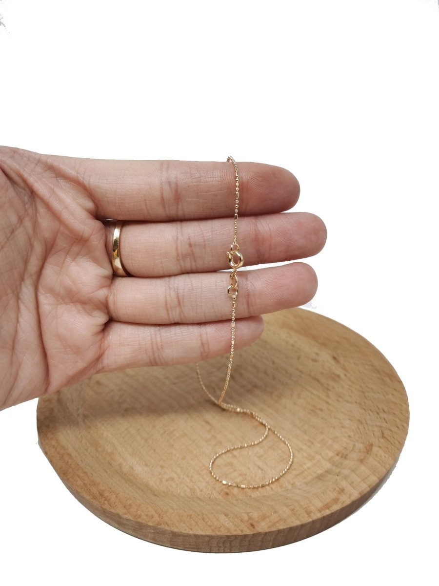 13.7'' Ready to Use 18K Gold Filled Bead Necklace Chain, Layering Beaded Chain, Dainty 1mm Beaded Necklace w/ Spring Ring, or Pendant Charm Chain Necklace | CN-508 Clearance Pricing - DLUXCA