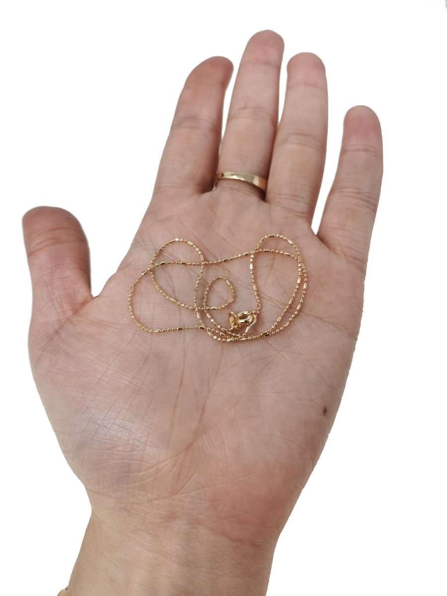 13.7'' Ready to Use 18K Gold Filled Bead Necklace Chain, Layering Beaded Chain, Dainty 1mm Beaded Necklace w/ Spring Ring, or Pendant Charm Chain Necklace | CN-508 Clearance Pricing - DLUXCA