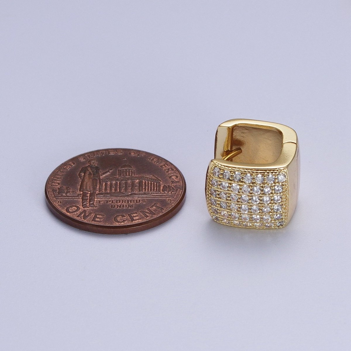13mm Clear Micro Pave CZ Wide Boxy Huggie Hoop Earrings in Gold & Silver | V-035 V-036 - DLUXCA
