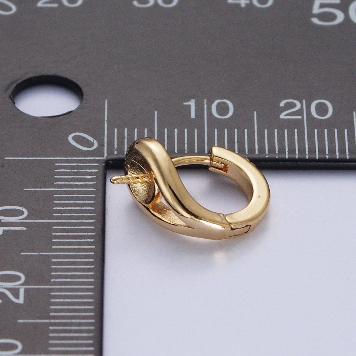 13mm Gold Huggie Hoops Earring with Half Drilled Pearl Bead Earring Making Findings L-874 - DLUXCA