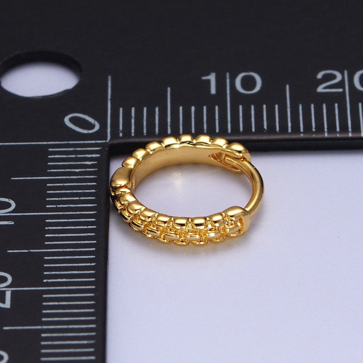 13mm Gold Textured Dotted Dainty Huggie Earrings | AB032 - DLUXCA