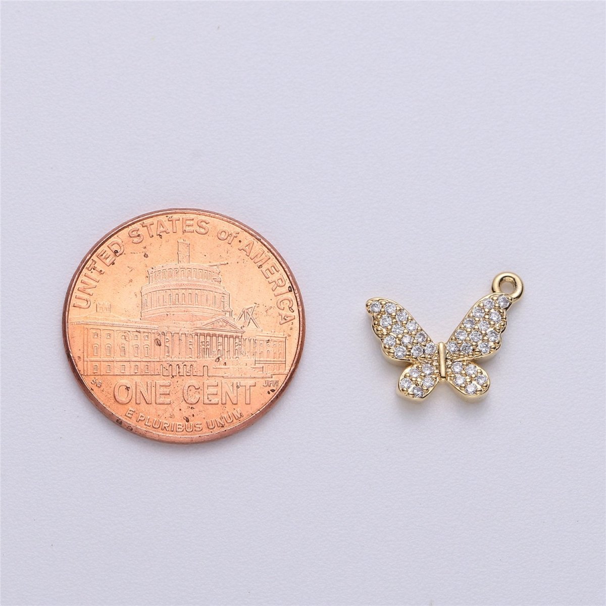 13x12mm 18k Gold Filled Butterfly Charm Micro Pave Butterfly, CZ Charms, Cubic Zirconia Butterfly Side way Charm Bracelet Earring Necklace E-224 E-225 - DLUXCA