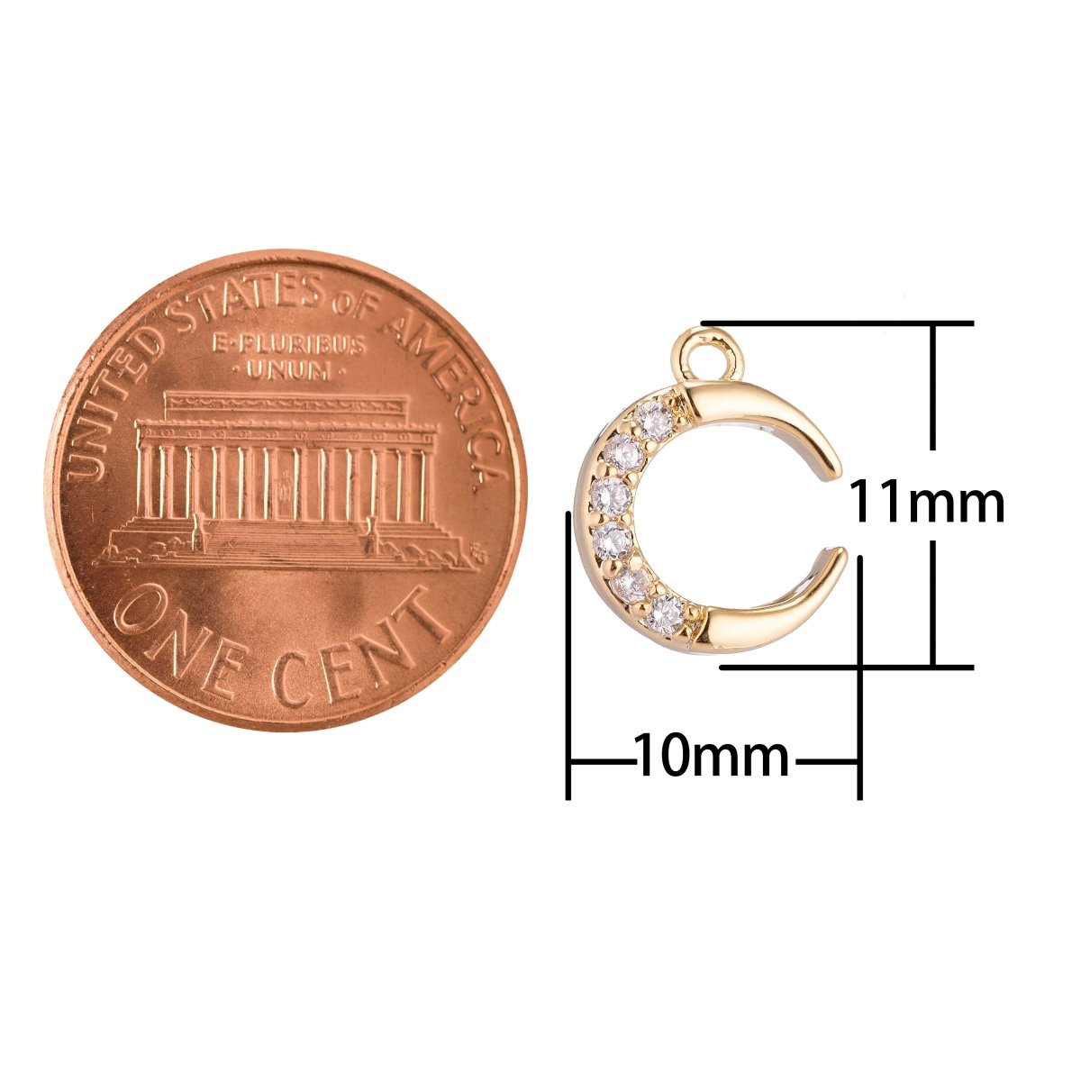 13x8.5MM Crescent Moon Charm or Pendant, Cubic Zirconia 18k Gold Filled for Chocker Layer Necklace Jewelry Making C-150 - DLUXCA