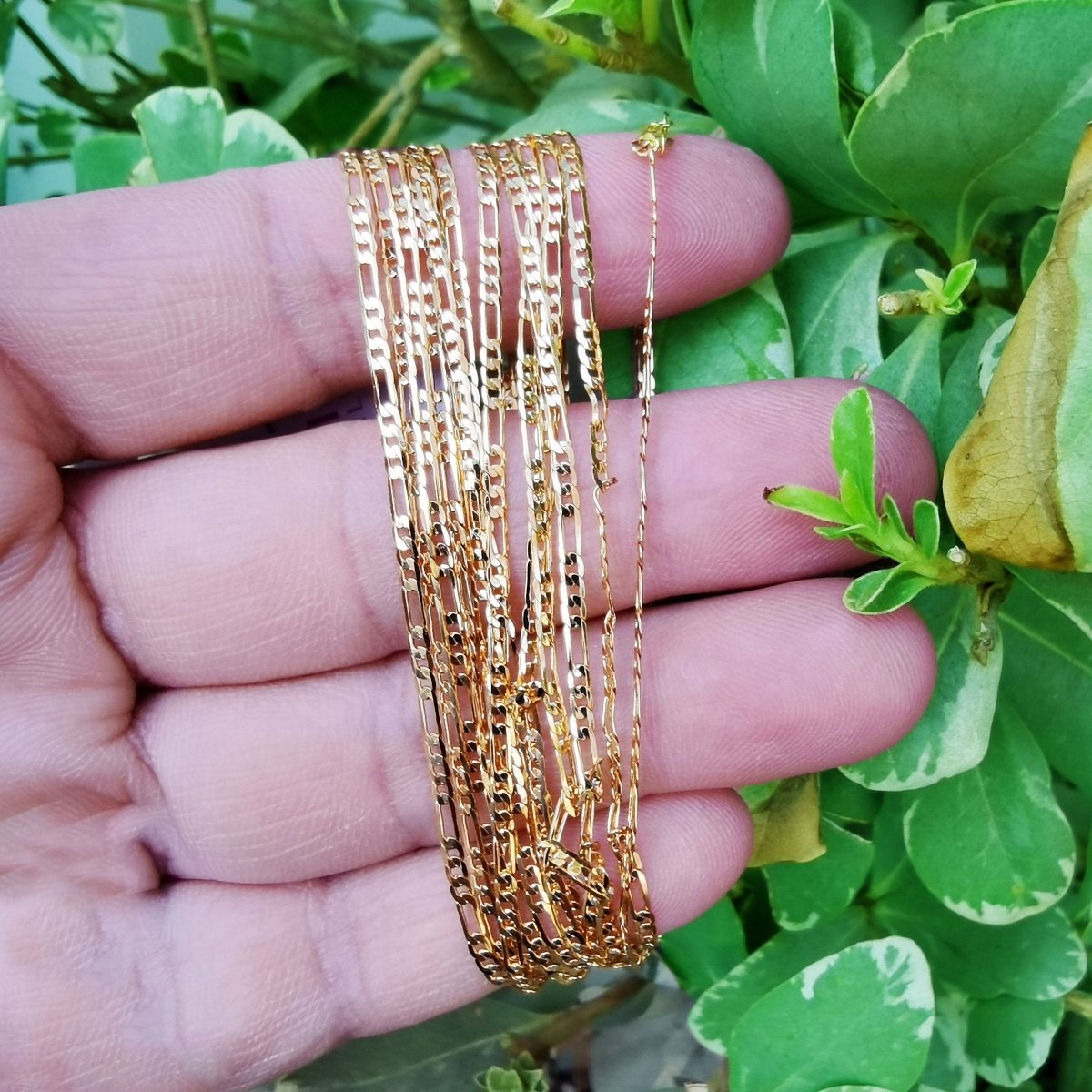 14 inch Figaro Chain Necklace, 24K Gold Plated Figaro Finished Necklace For Jewelry Making, Dainty 1.8mm Figaro Necklace w/ Lobster Clasps | CN-805 Clearance Pricing - DLUXCA