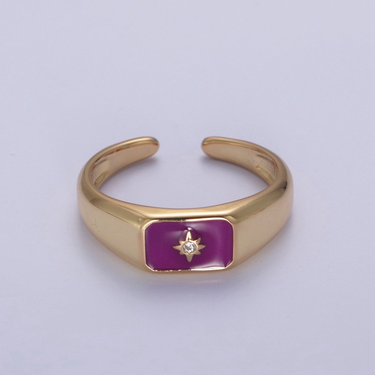 148K Gold Filled Sun Ring, CZ Micro Pave Sun Celestial Enamel Ring Open Adjustable Ring,Ladies Ring,Gift for Her U-509 ~ U-514 - DLUXCA