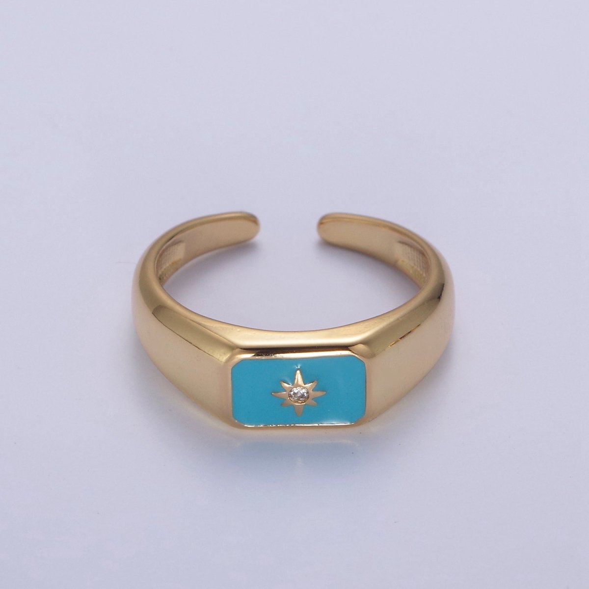 148K Gold Filled Sun Ring, CZ Micro Pave Sun Celestial Enamel Ring Open Adjustable Ring,Ladies Ring,Gift for Her U-509 ~ U-514 - DLUXCA