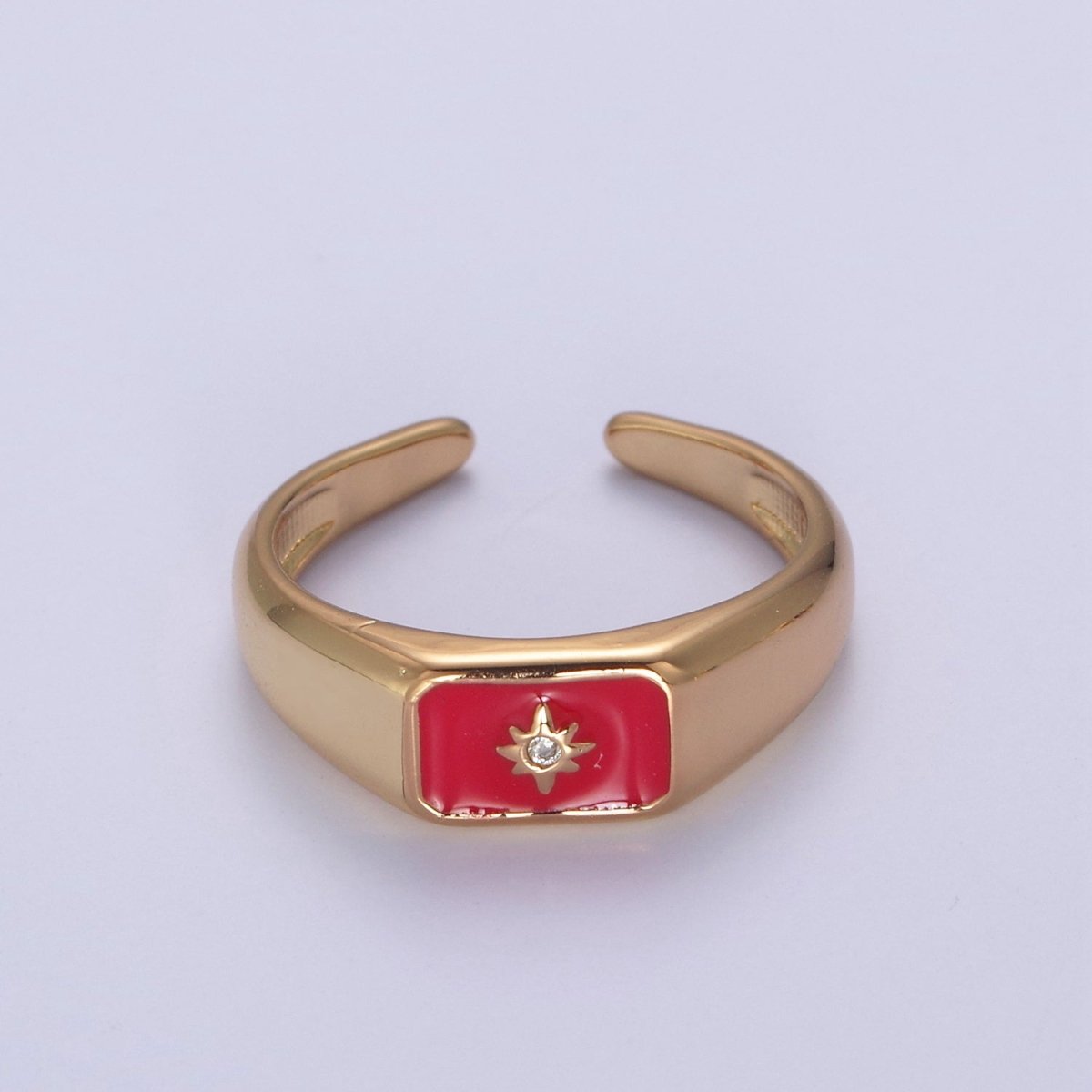 148K Gold Filled Sun Ring, CZ Micro Pave Sun Celestial Enamel Ring Open Adjustable Ring,Ladies Ring,Gift for Her U-509 ~ U-514 - DLUXCA