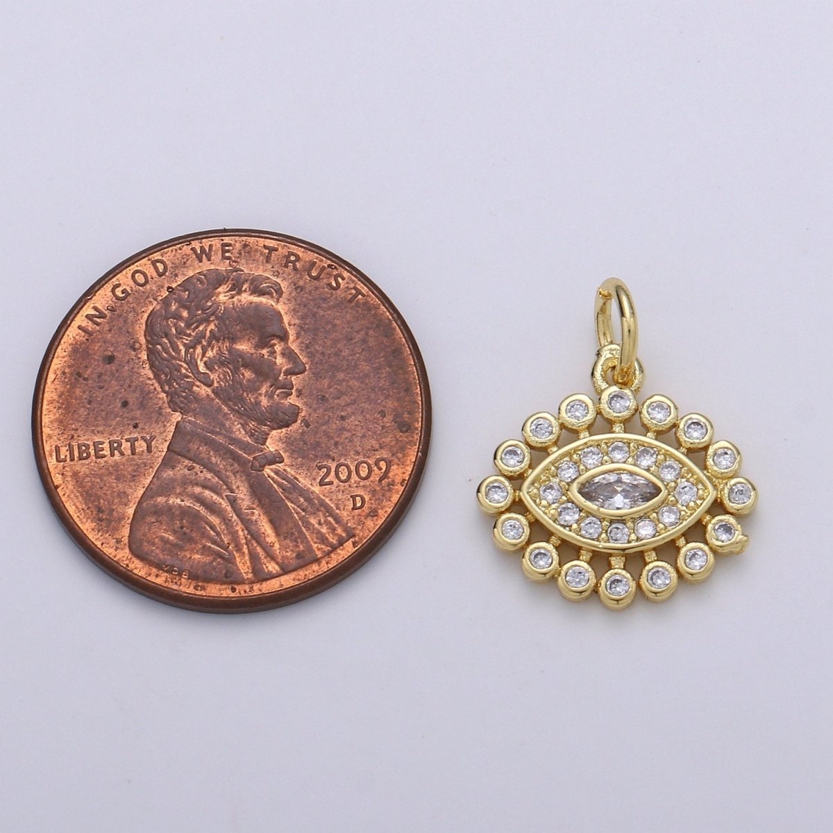 14K ClusterCubicEvil Eye Gold Filled Pendant, Micro Pave Evil Eye Charm, Clear Cubic Charms, CZGold Evil Eye Charm, Sun Burst Jewelry Supply D-223 - DLUXCA