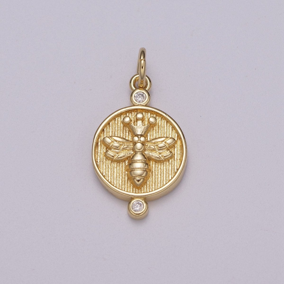 14k Dainty Gold Filled Embossment Bee On Round Coin Charms, Dainty Charms, Gold Bee Pendant, Round Necklace Charms, M-900-M-901 - DLUXCA
