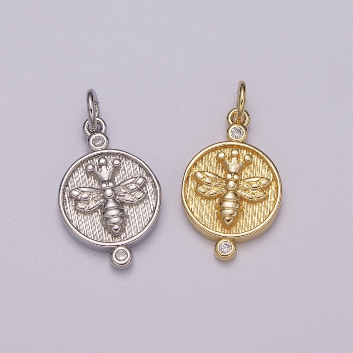 14k Dainty Gold Filled Embossment Bee On Round Coin Charms, Dainty Charms, Gold Bee Pendant, Round Necklace Charms, M-900-M-901 - DLUXCA