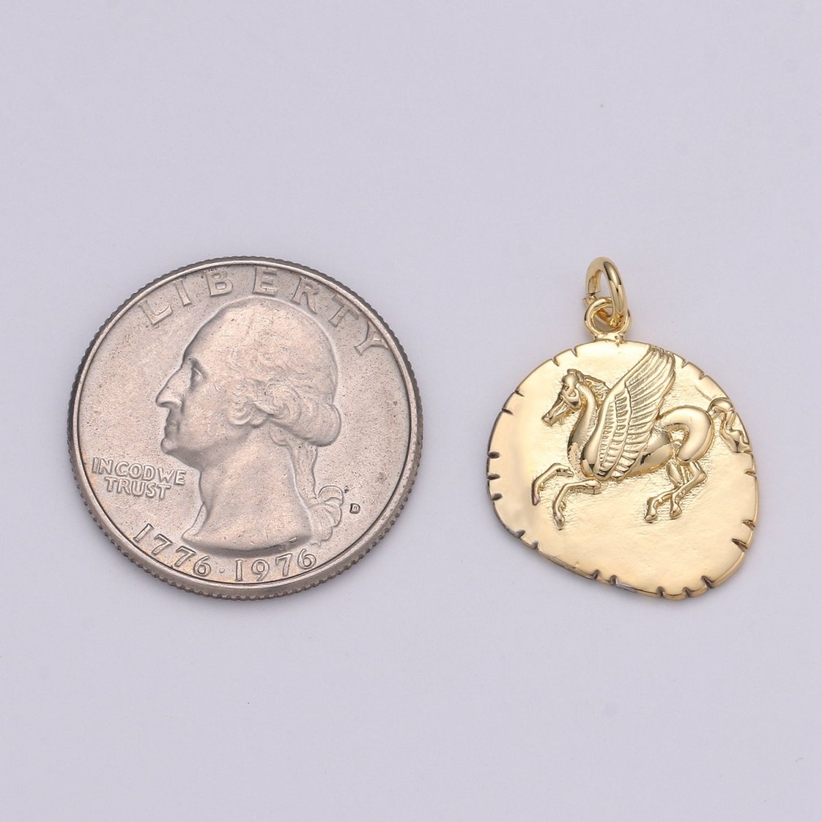 14k GF Greek Pegasus Gold Coin Pendant, Flying Horse Coin Pendant, Al- Buraq Coin Pendant Earing DIY, Heavenly Flying Horse Coin Charm D-205 - DLUXCA