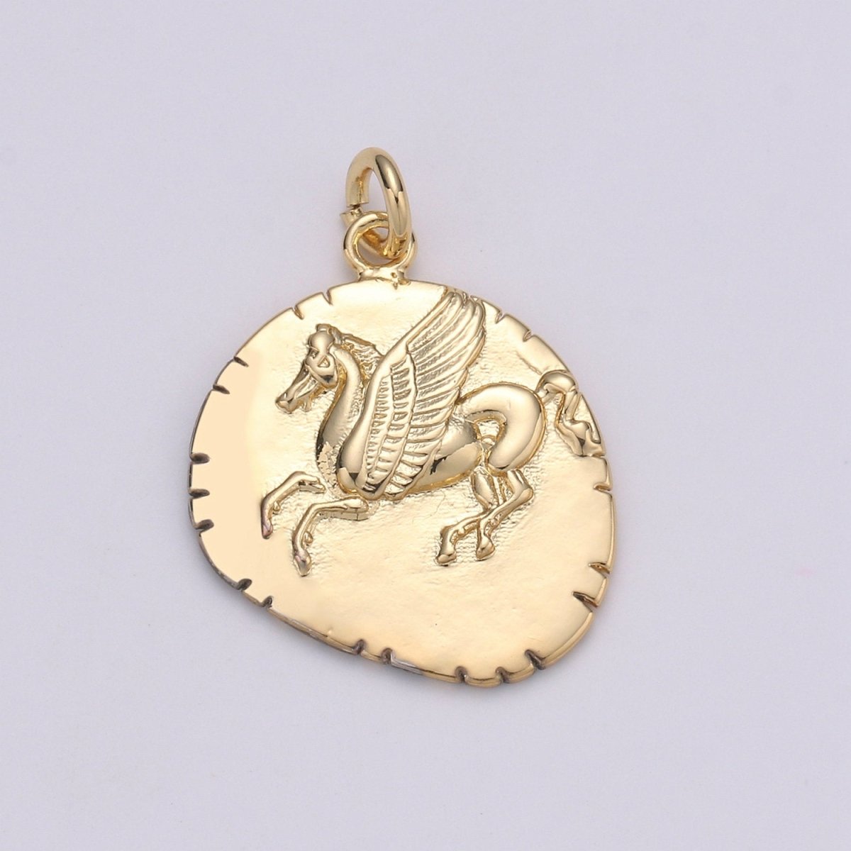 14k GF Greek Pegasus Gold Coin Pendant, Flying Horse Coin Pendant, Al- Buraq Coin Pendant Earing DIY, Heavenly Flying Horse Coin Charm D-205 - DLUXCA