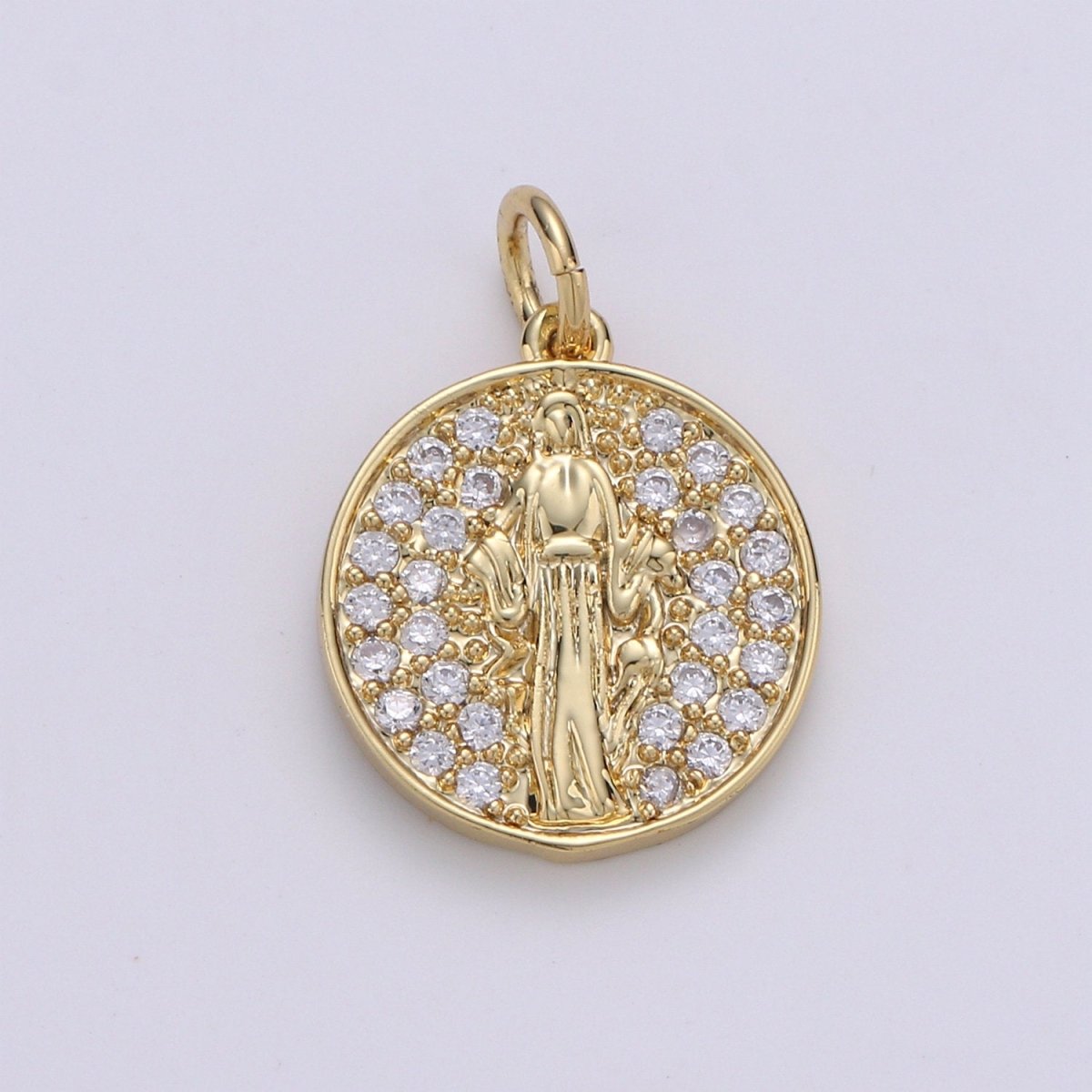 14k GF Virgin Mary Gold Coin Necklace, Religious Coin Pendant Necklace, Micro Pave Cubic Catholic Gold Coin Jewelry for Necklace Bracelet D-128 - DLUXCA