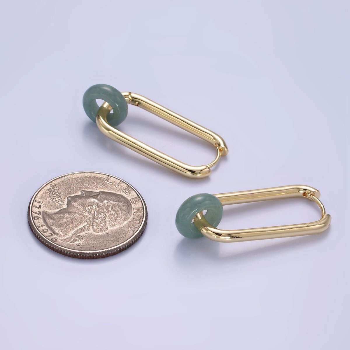 14K God Filled 35mm Jade Donut Drop Oblong Hoop Earrings | AE514 - DLUXCA