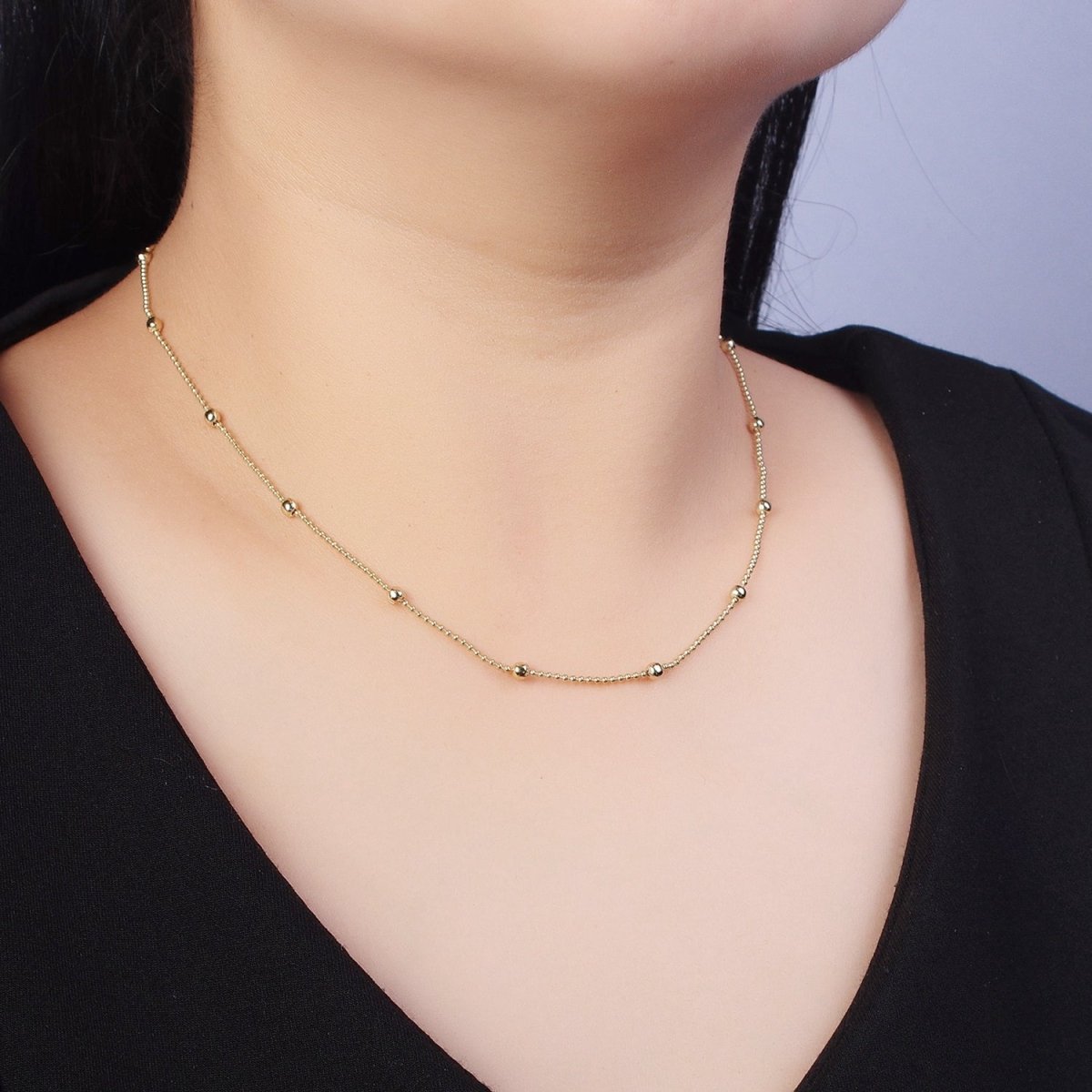 14K Gold 18 Inch Beaded 3mm Bead Chain Necklace with Lobster Clasps For Jewelry Making | WA-1169 Clearance Pricing - DLUXCA