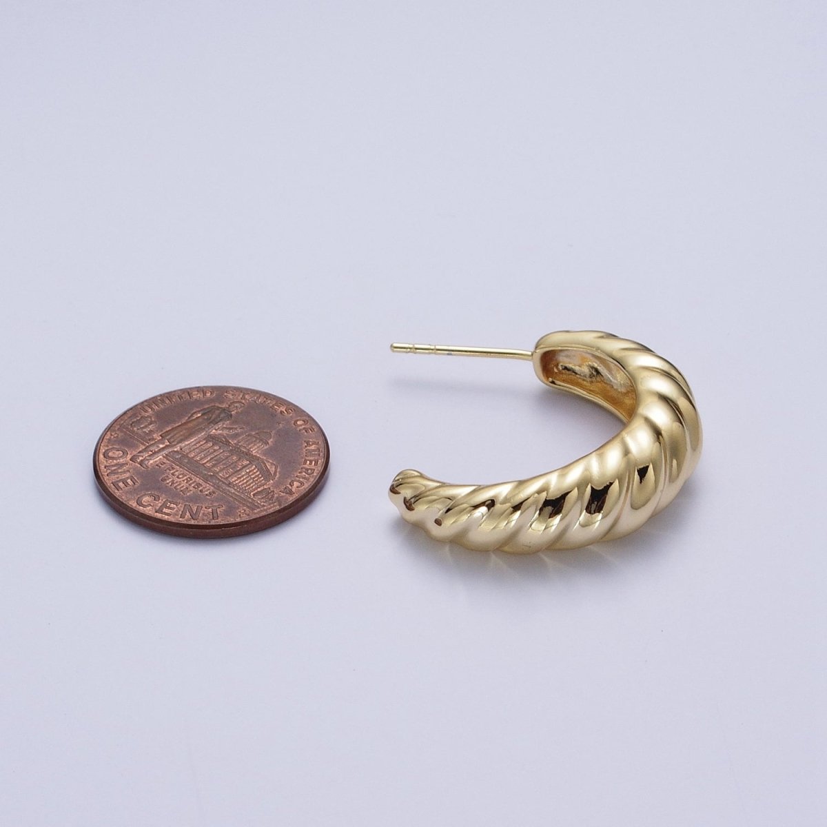 14K Gold Chunky Twisted Croissant C Shaped Hoop Studs Earrings | Y-046 - DLUXCA