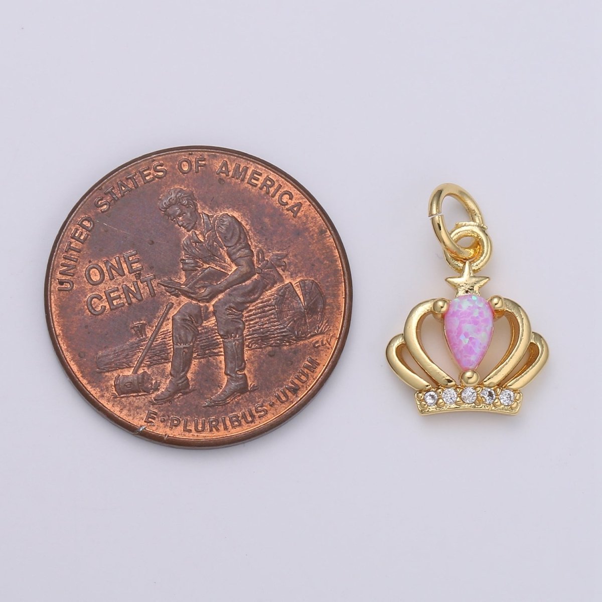14K Gold Crown Opal CZ Pendant Charm, Micro Pave Charm, White, Blue, Pink Tiara E-029 - E-031 - DLUXCA