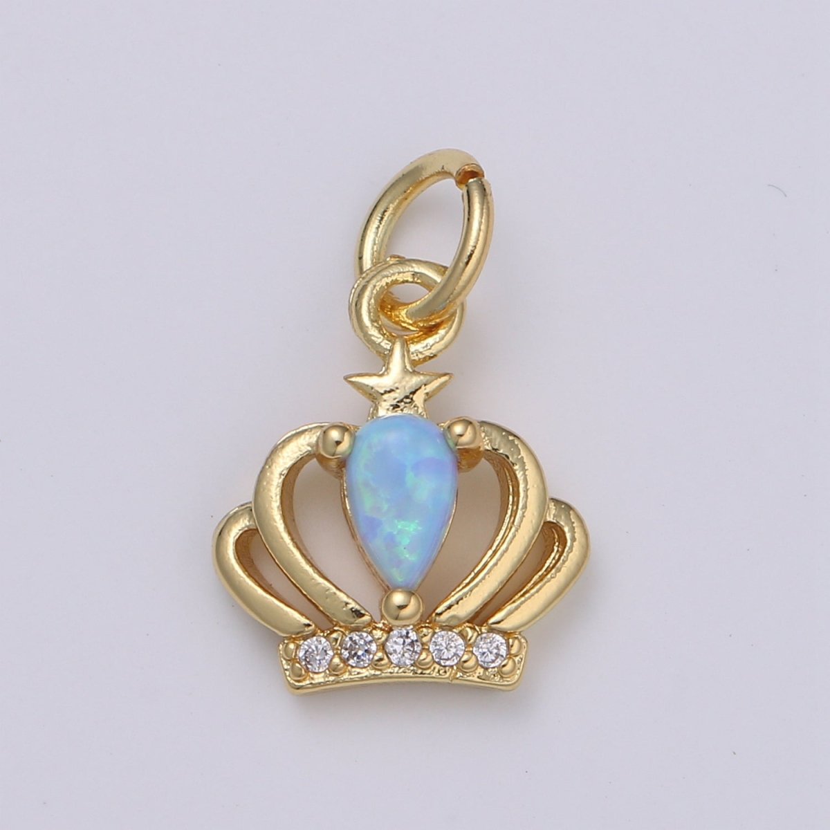14K Gold Crown Opal CZ Pendant Charm, Micro Pave Charm, White, Blue, Pink Tiara E-029 - E-031 - DLUXCA