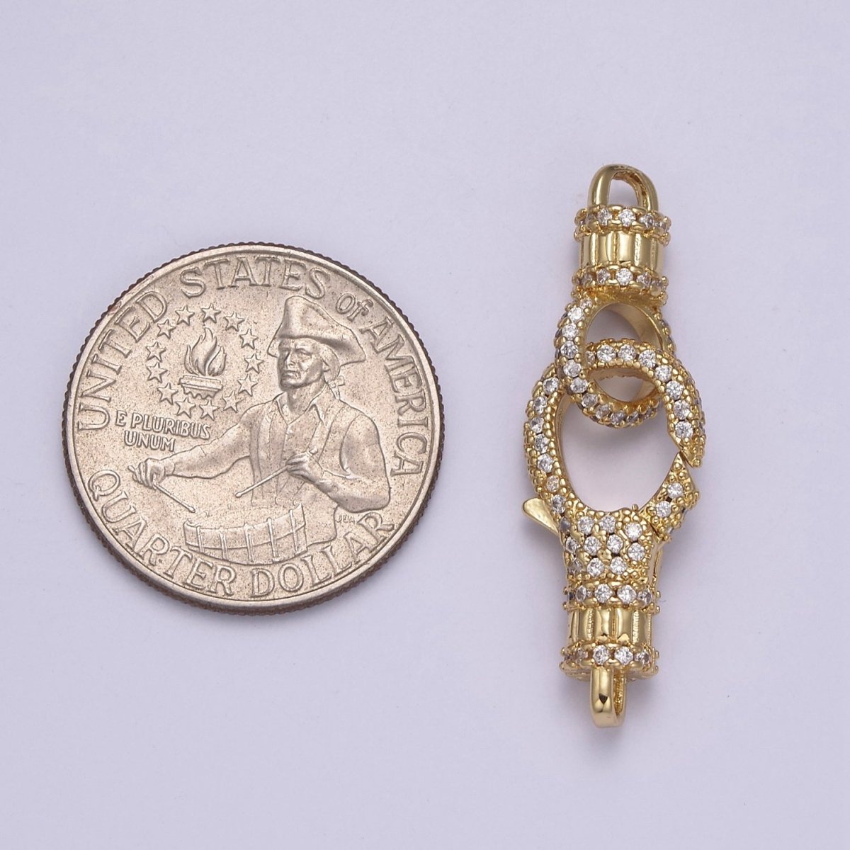 14K Gold CZ Lobster Clasp, CZ Clear Micro Pave Lobster Claw Clasp, Cubic Zirconia Clasp Enhancer K-756 K-757 - DLUXCA