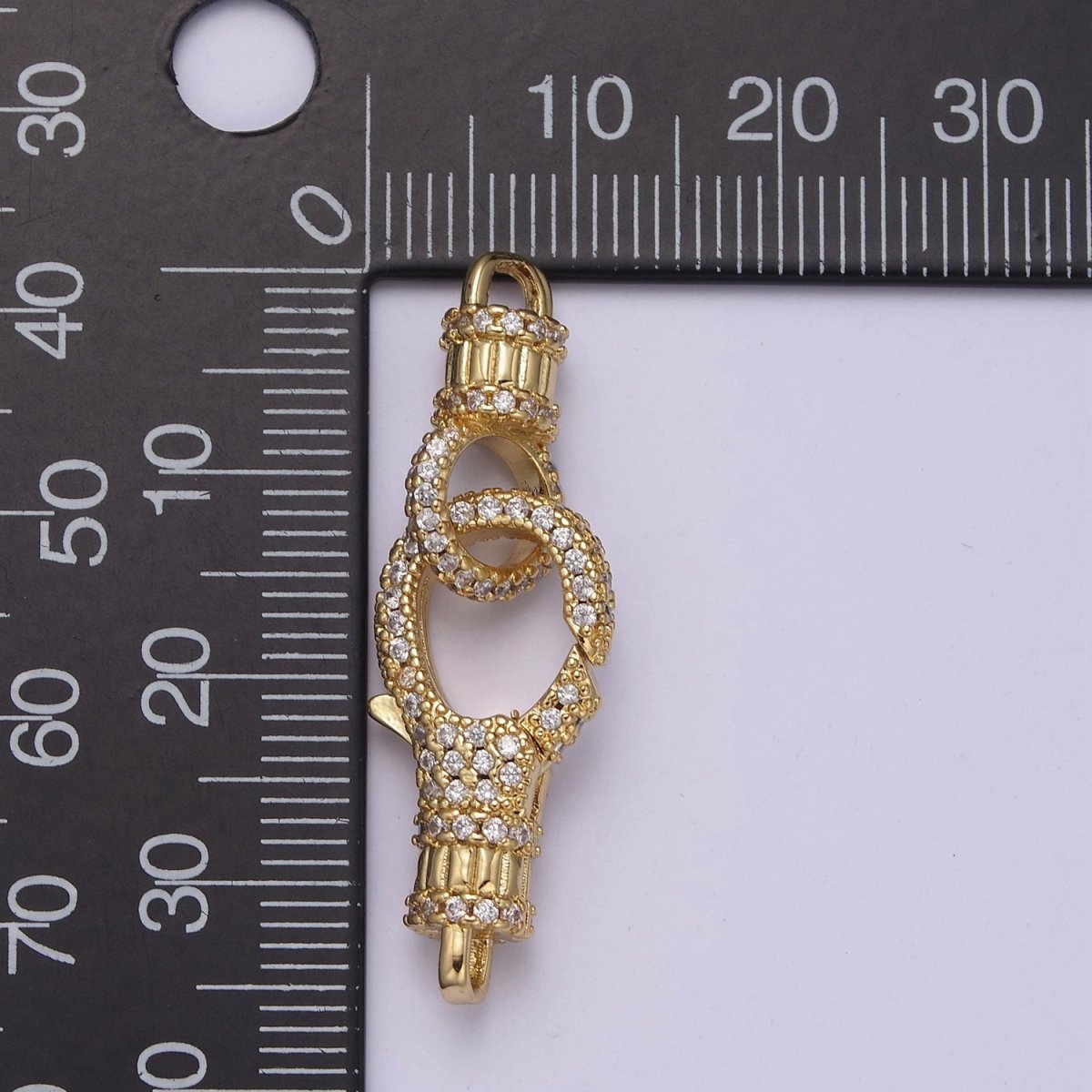 14K Gold CZ Lobster Clasp, CZ Clear Micro Pave Lobster Claw Clasp, Cubic Zirconia Clasp Enhancer K-756 K-757 - DLUXCA