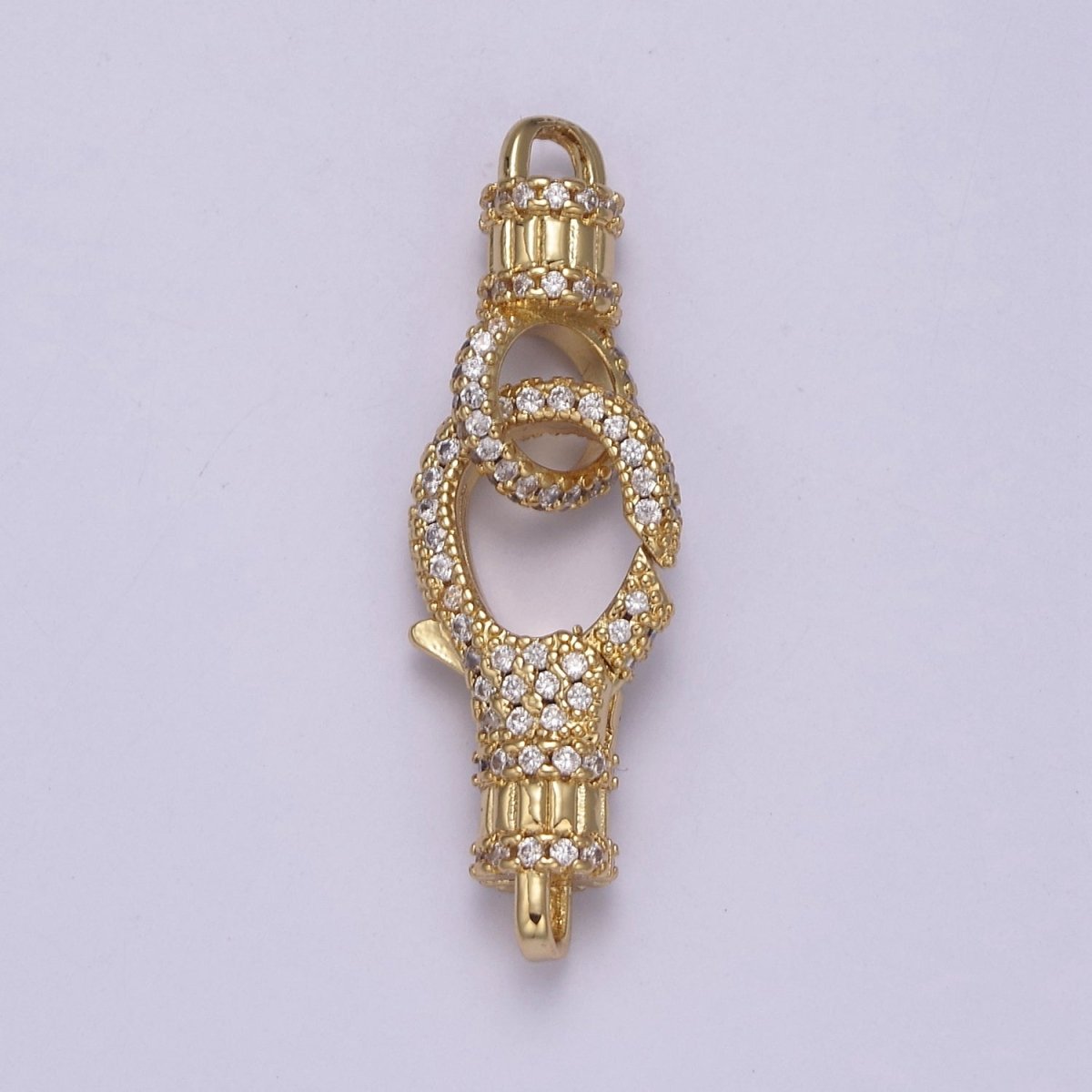 14K Gold CZ Lobster Clasp, CZ Clear Micro Pave Lobster Claw Clasp, Cubic Zirconia Clasp Enhancer K-756 K-757 - DLUXCA
