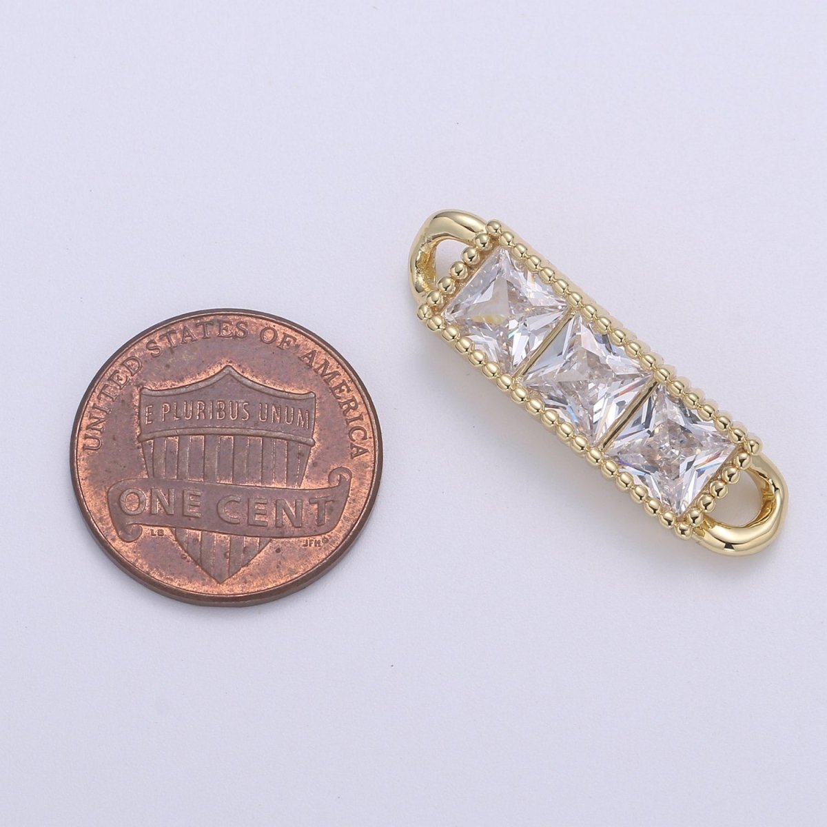 14K Gold Cz paved Connectors, Charm Cubic Micro paved, Rows of Diamond cut CZ Jewelry Craft Supply, DIY Bracelet & necklace F-601 - DLUXCA