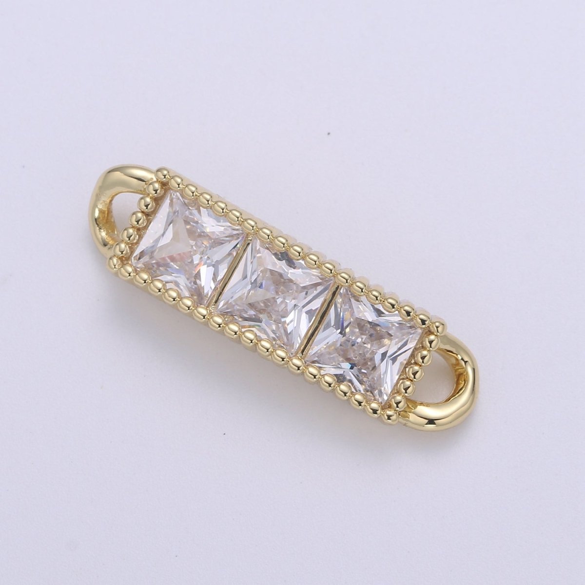 14K Gold Cz paved Connectors, Charm Cubic Micro paved, Rows of Diamond cut CZ Jewelry Craft Supply, DIY Bracelet & necklace F-601 - DLUXCA