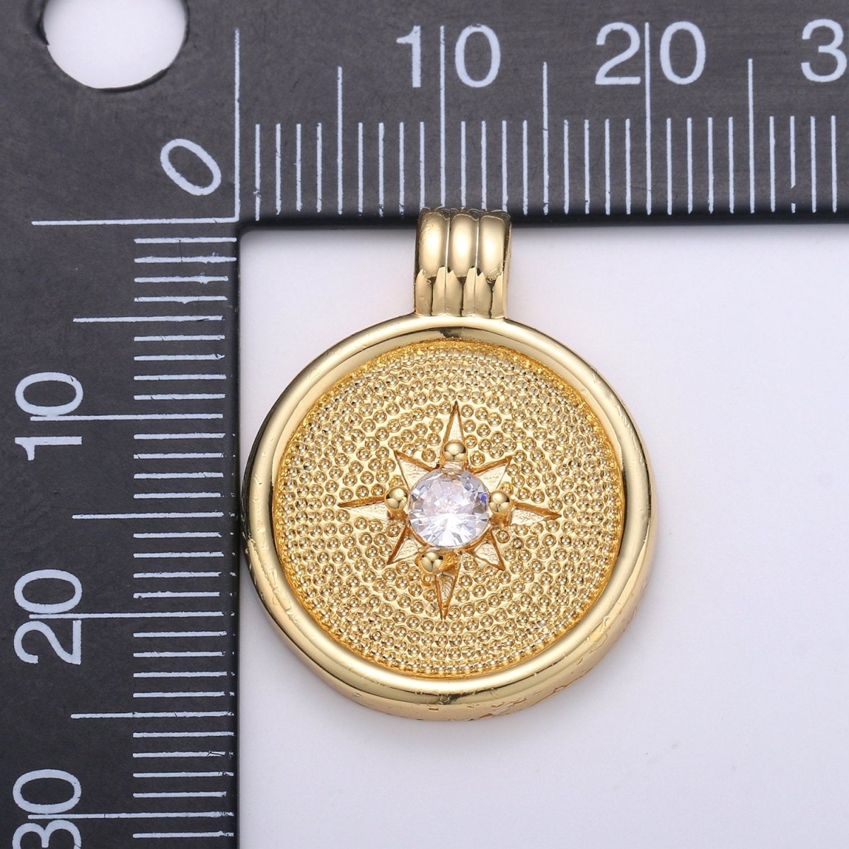 14k Gold Dainty CZ Charm, Gold Compass Pendant, Celestial North Star Charm, Pounded Charms, Nautical Charms Bracelet Earring Necklace I-678 - DLUXCA