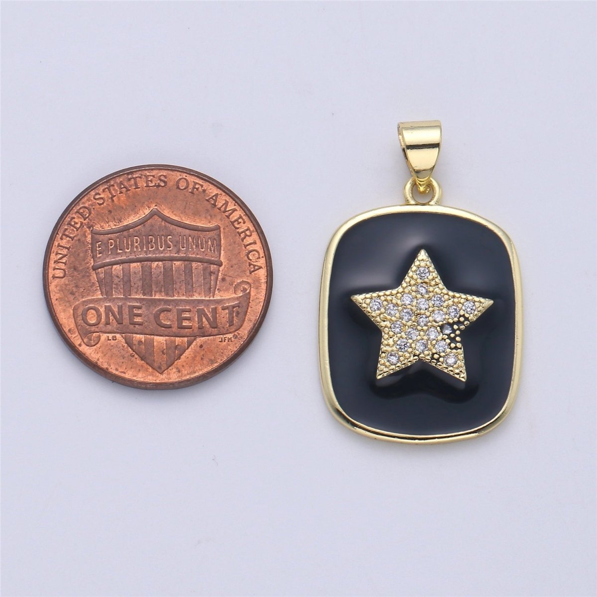 14K Gold Enamel Star Charm Tag Pendant, Black White Red Star Charm, Enamel Jewelry for Necklace Component I-446 I-447 J-929 - DLUXCA