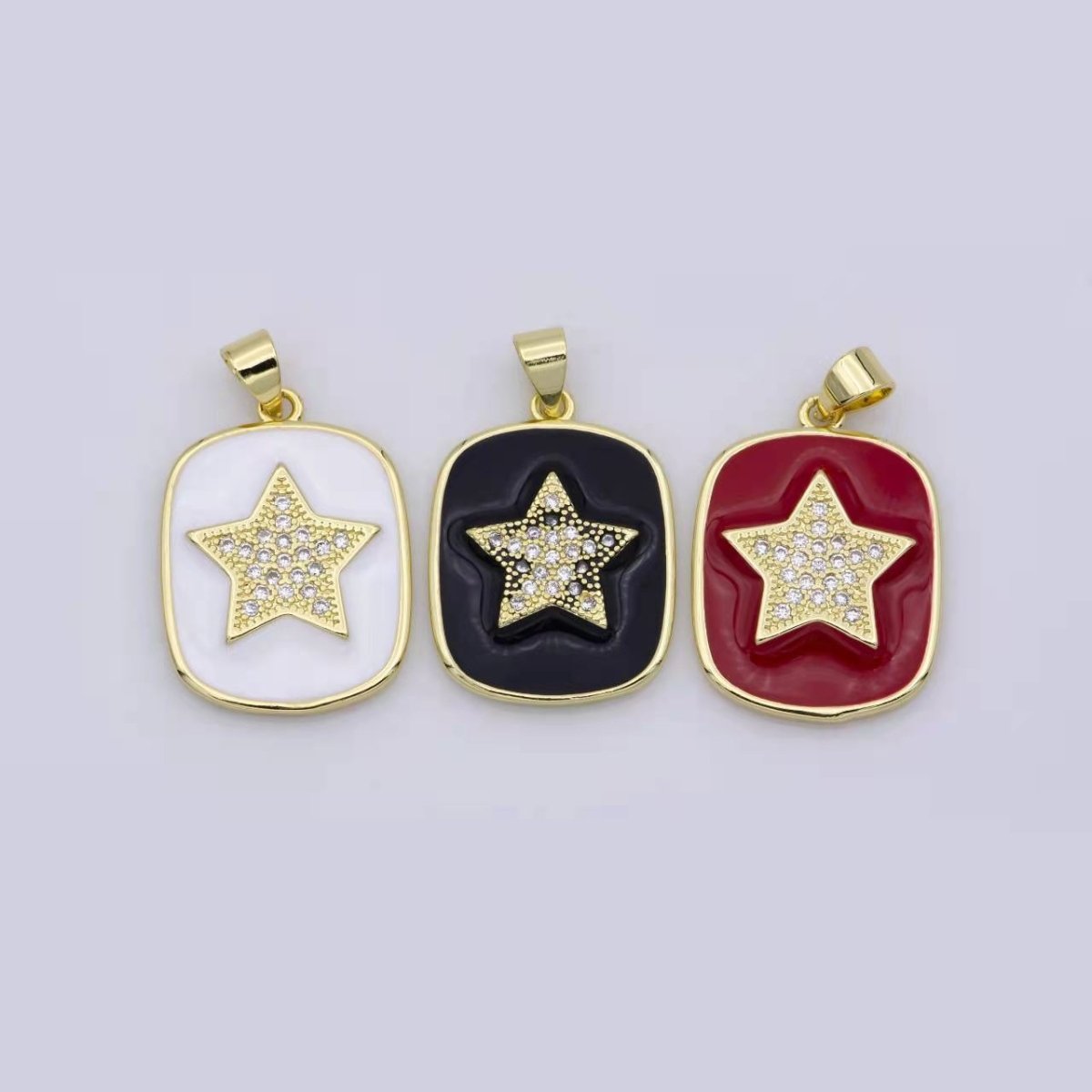 14K Gold Enamel Star Charm Tag Pendant, Black White Red Star Charm, Enamel Jewelry for Necklace Component I-446 I-447 J-929 - DLUXCA