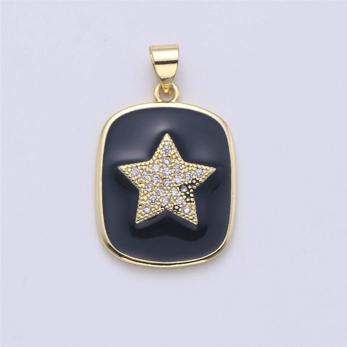 14K Gold Enamel Star Charm Tag Pendant, Black White Red Star Charm, Enamel Jewelry for Necklace Component I-446 I-447 J-929 - DLUXCA
