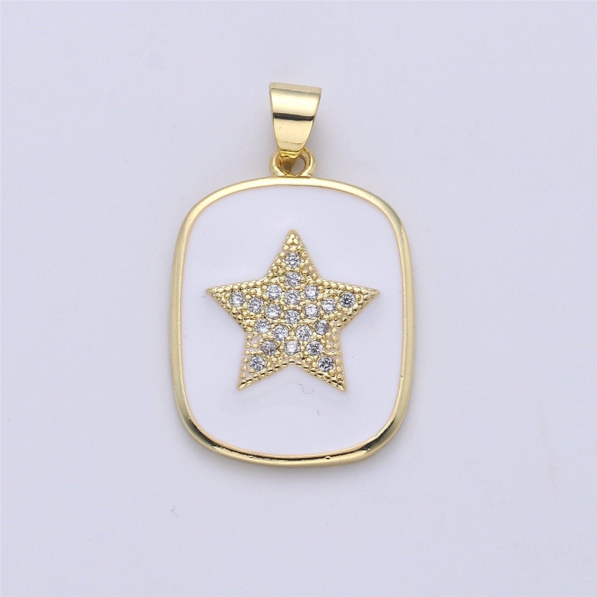 14K Gold Enamel Star Charm Tag Pendant, Black White Red Star Charm, Enamel Jewelry for Necklace Component I-446 I-447 J-929 - DLUXCA