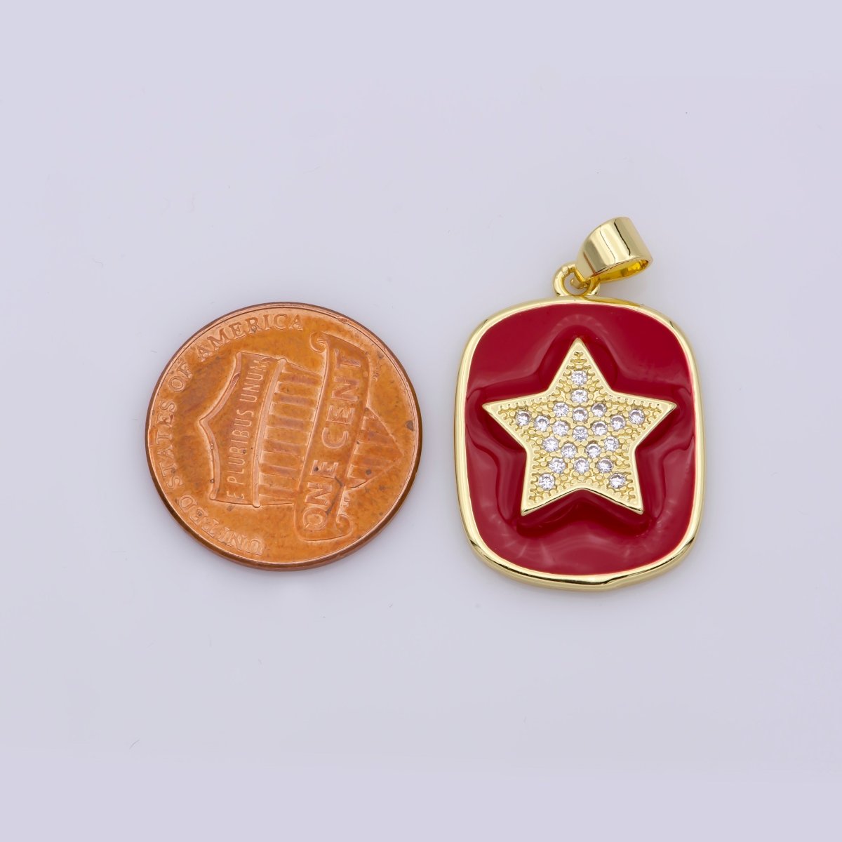 14K Gold Enamel Star Charm Tag Pendant, Black White Red Star Charm, Enamel Jewelry for Necklace Component I-446 I-447 J-929 - DLUXCA