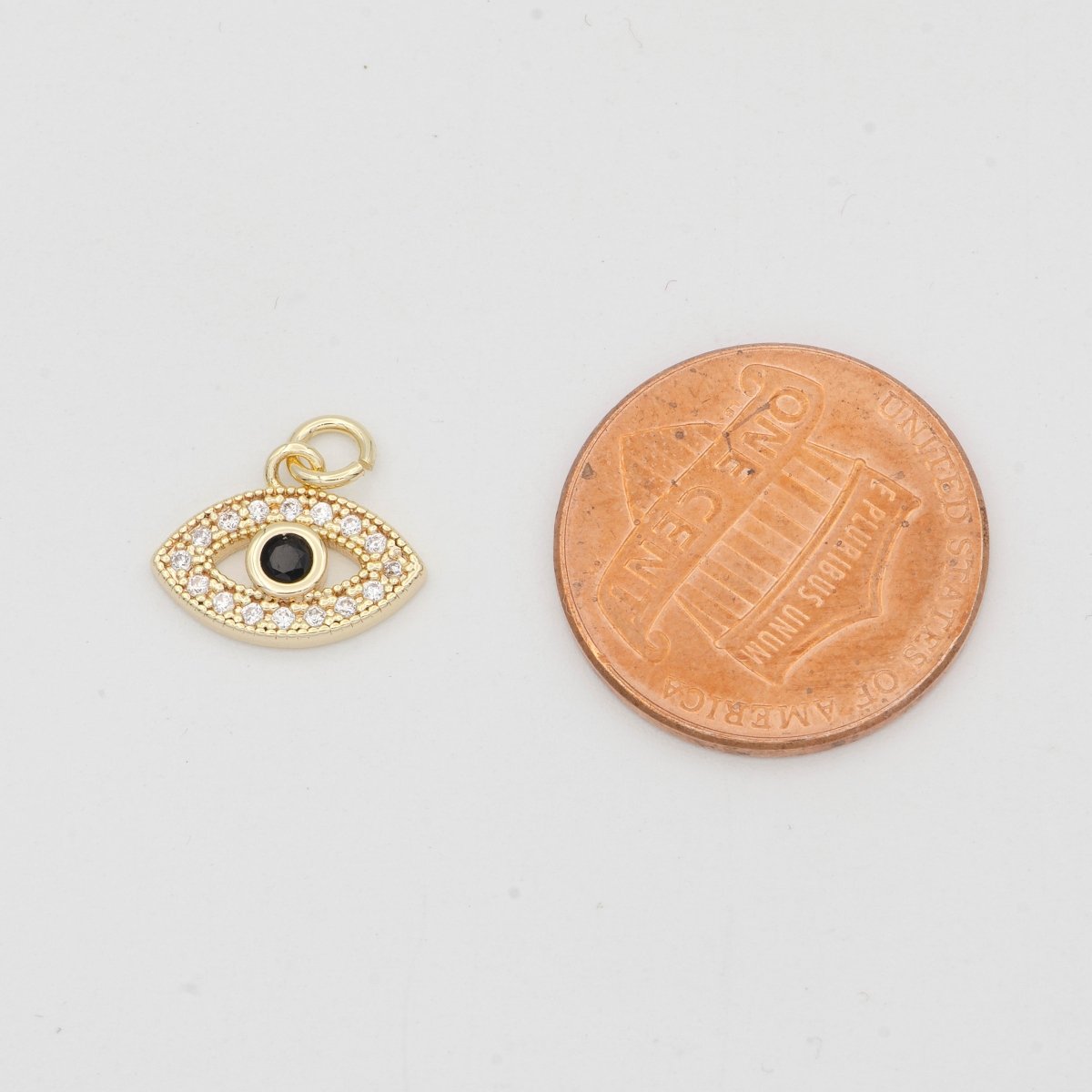 14k Gold Evil Eye, Micro Pave Evil Eye Charm, Black Cubic Charms, CZ Gold Evil Eye Charm, Dainty Minimalist Jewelry Supply E-159 - DLUXCA