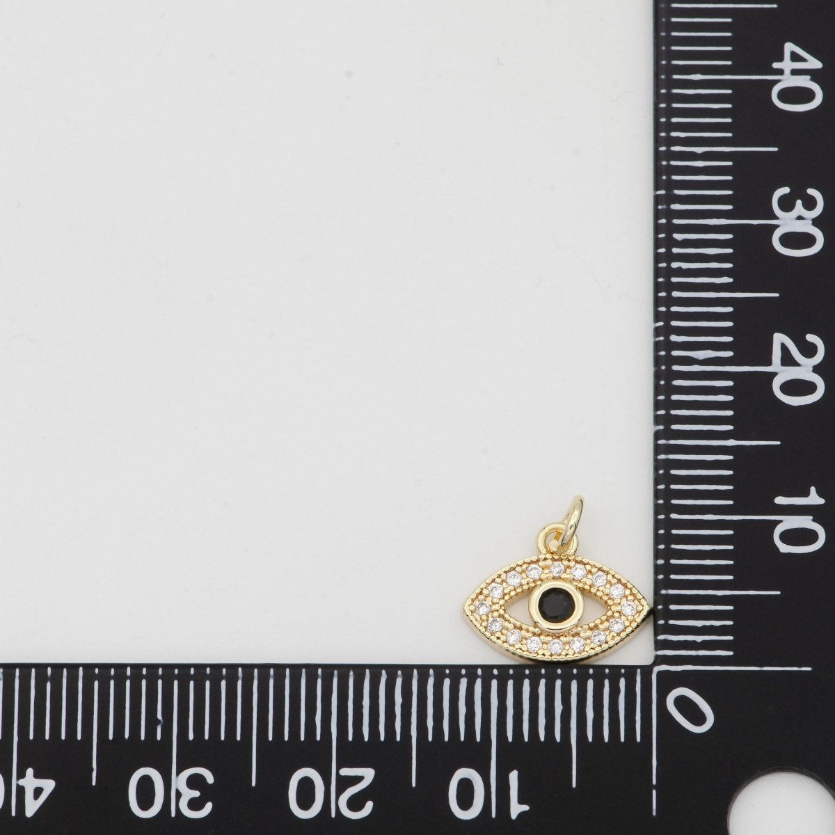 14k Gold Evil Eye, Micro Pave Evil Eye Charm, Black Cubic Charms, CZ Gold Evil Eye Charm, Dainty Minimalist Jewelry Supply E-159 - DLUXCA