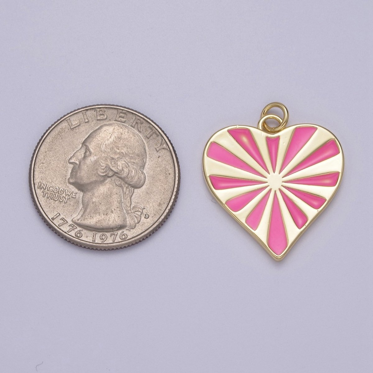 14K Gold Fill Enamel Heart Shaped Pendant, Heart Radiant Pink Charm Necklace DIY Jewelry Accessories W-180 - DLUXCA