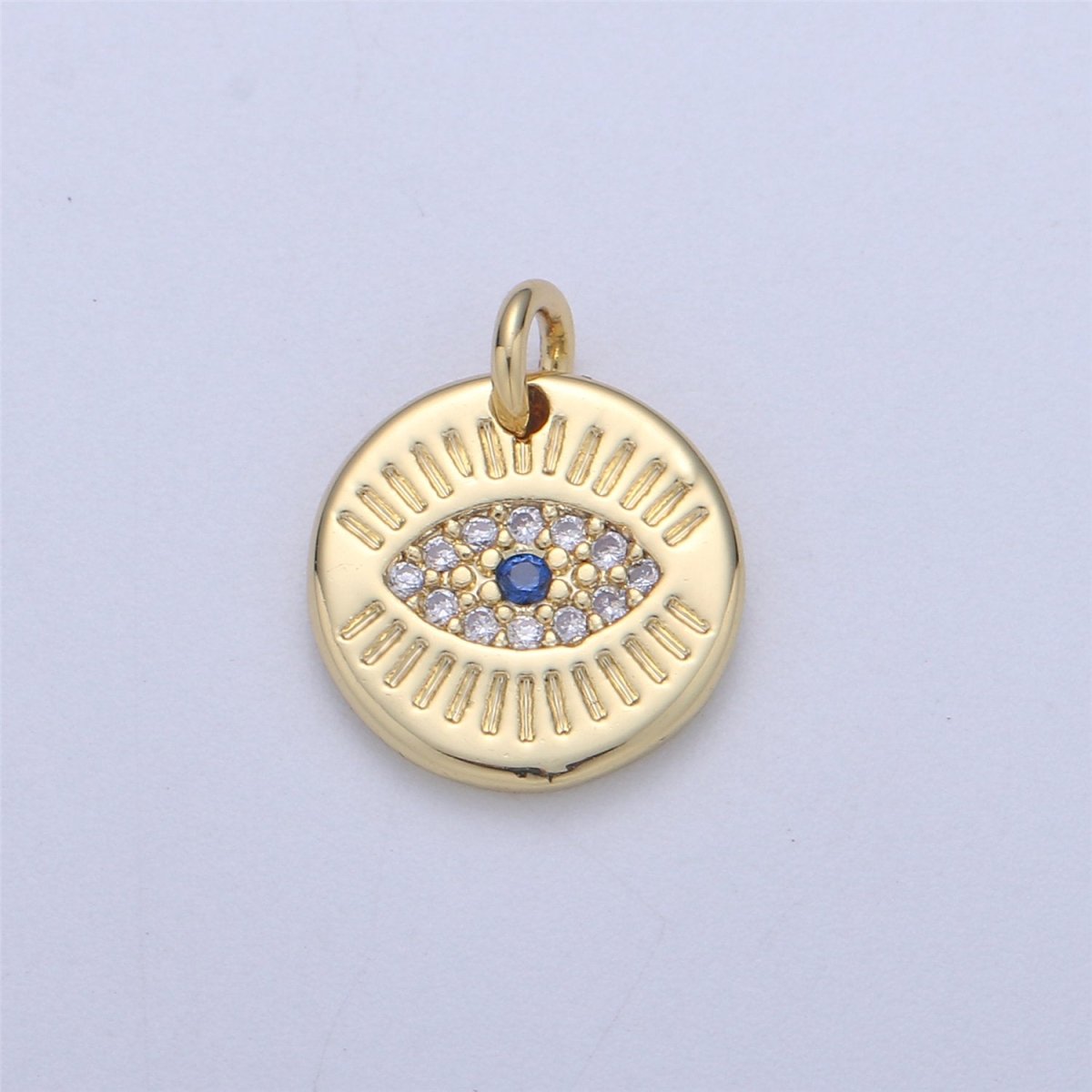 14k Gold fill Hamsa Hand, Evil Eye Coin Charm Diamond CZ 11mm Blue CZ Drop Charm Cubic Protector Pendant Tiny Lucky Dainty Necklace Bracelet C-837 C-838 - DLUXCA