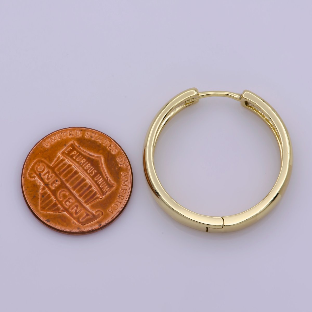 14K Gold Fill Hoop Earring 25mm Round Checker Earring Minimalist Jewelry Gift Idea T-191 - DLUXCA