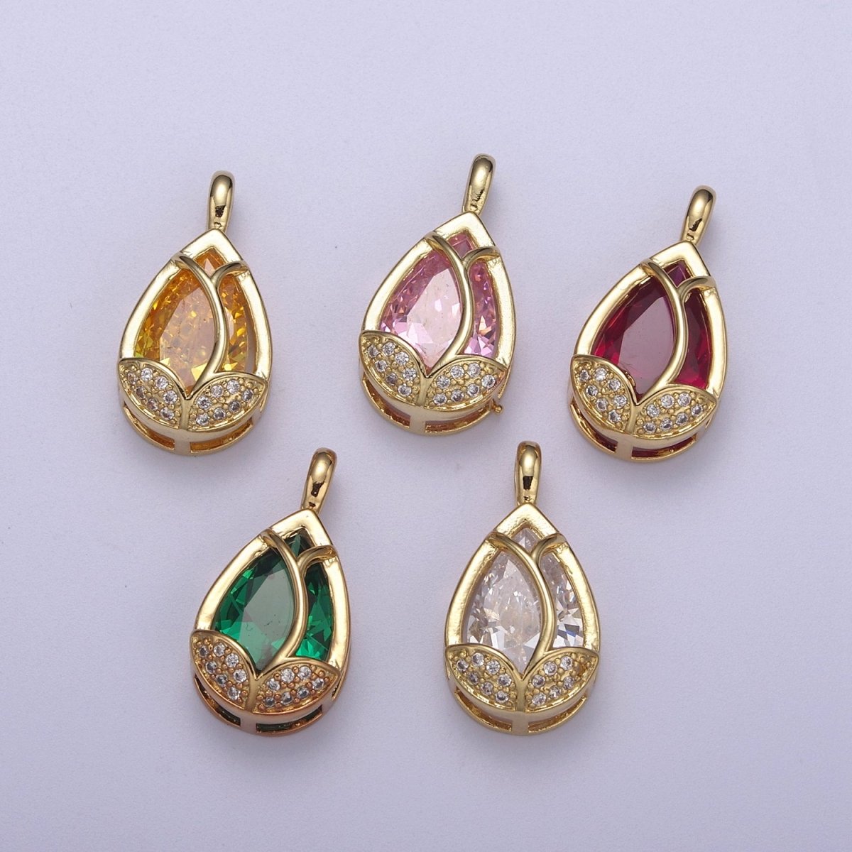 14k Gold Fill Lotus Petal Charm, Lotus Pendant Cubic Zirconia Dangle Charm H-118 H-119 H-123 - H-125 - DLUXCA